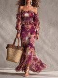 Fiorella™ · Vestido largo de gasa efecto acuarela