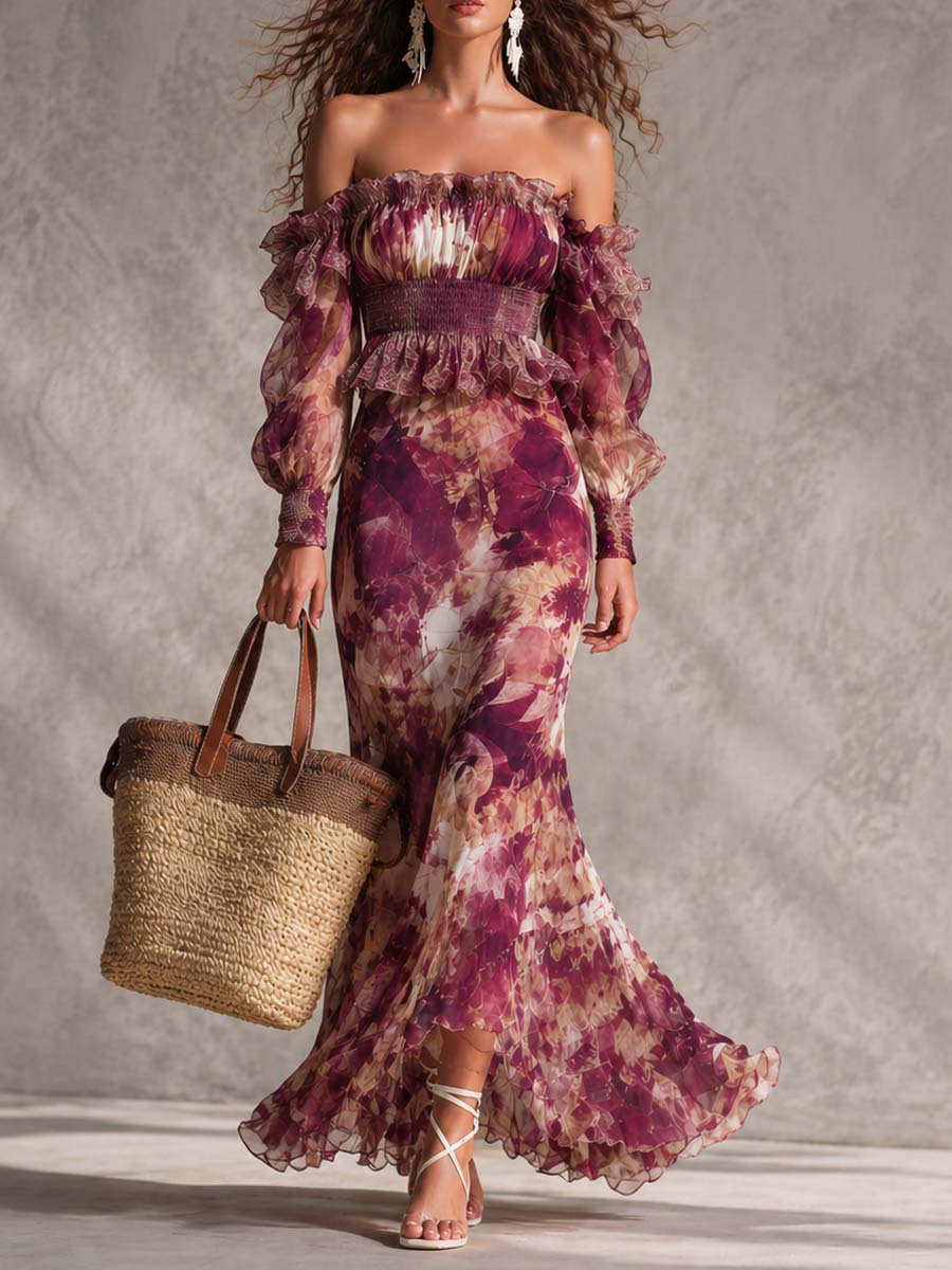 Fiorella™ · Vestido largo de gasa efecto acuarela