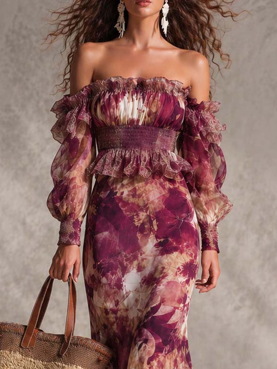 Fiorella™ · Vestido largo de gasa efecto acuarela