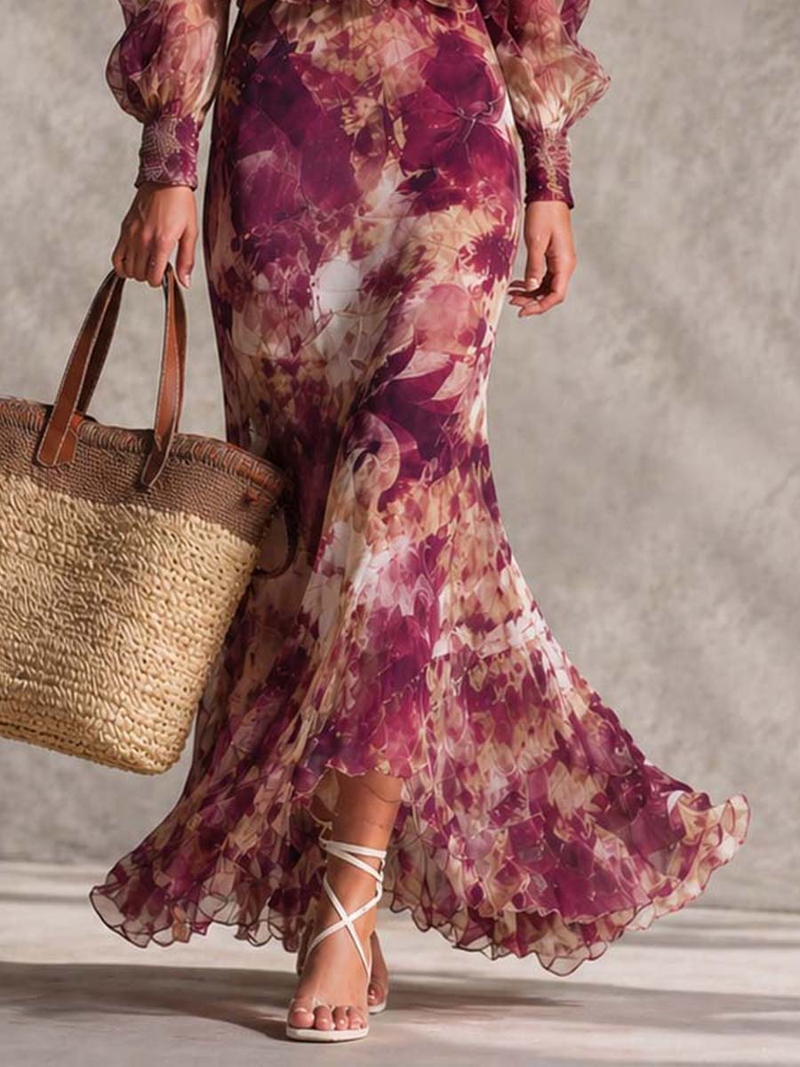 Fiorella™ · Vestido largo de gasa efecto acuarela