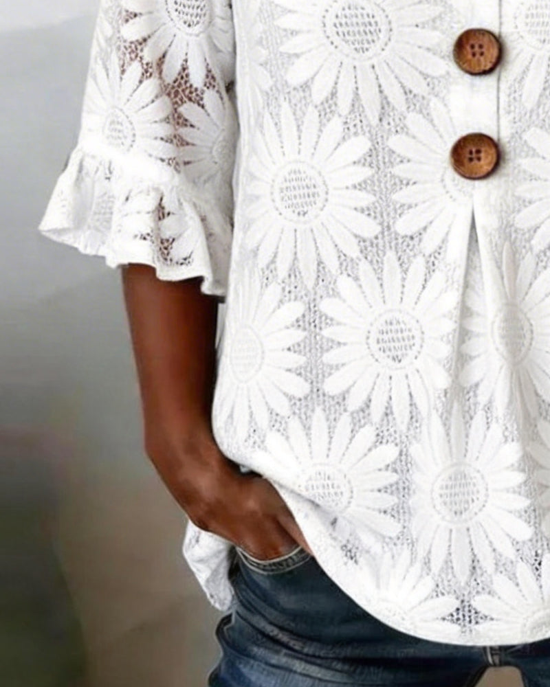 FLORÉA™ | Blusa Elegante con Volantes y Diseño Floral Refinado