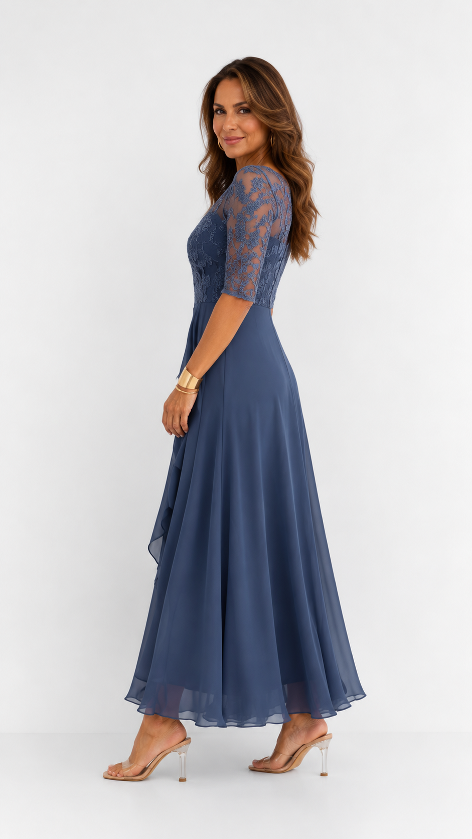 Lucía™ · Vestido midi de encaje y gasa para invitada perfecta