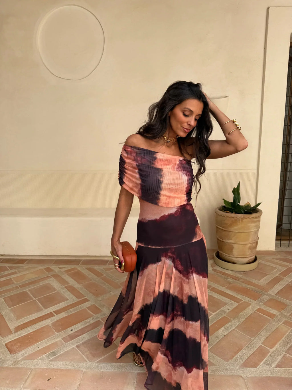 Ximena™ | Vestido largo tie dye con escote palabra de honor
