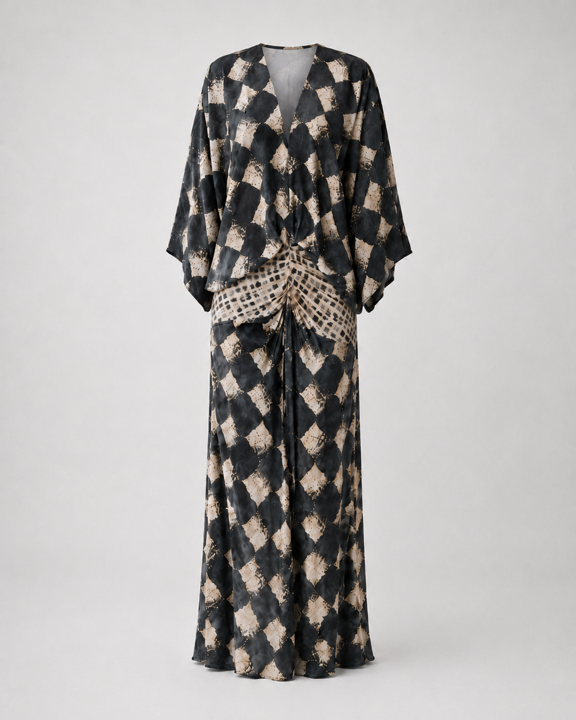 Índigo™ | Vestido largo de manga kimono con drapeado