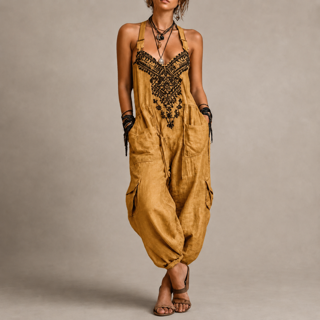 Astrid™ | Mono Boho de Lino con Bordado