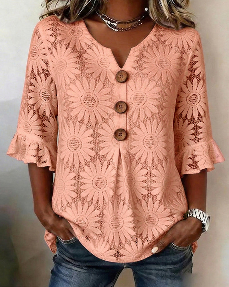 FLORÉA™ | Blusa Elegante con Volantes y Diseño Floral Refinado