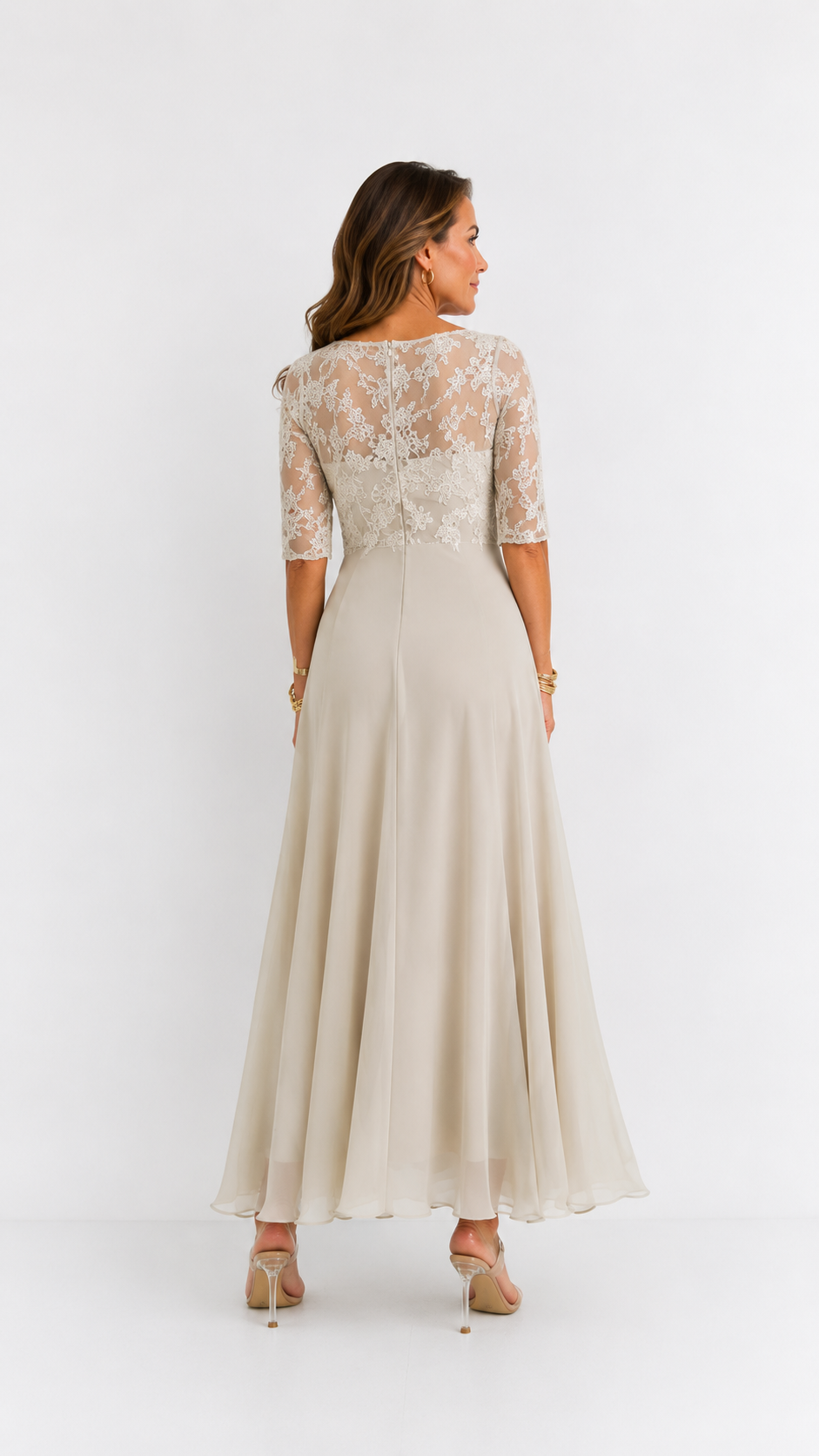 Lucía™ · Vestido midi de encaje y gasa para invitada perfecta