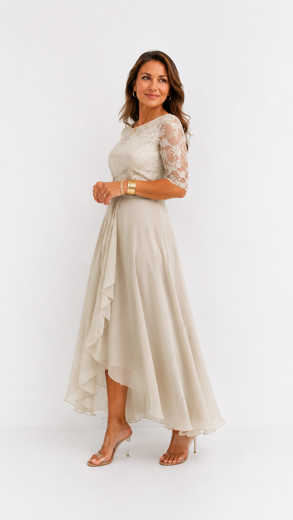 Lucía™ · Vestido midi de encaje y gasa para invitada perfecta