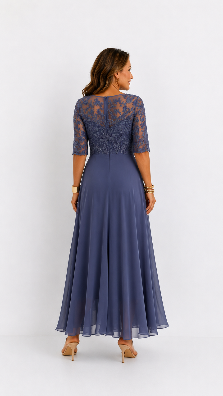 Lucía™ · Vestido midi de encaje y gasa para invitada perfecta