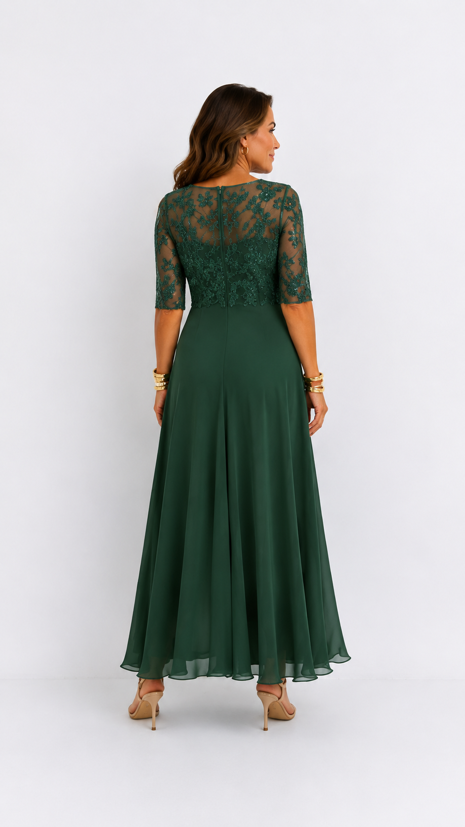 Lucía™ · Vestido midi de encaje y gasa para invitada perfecta