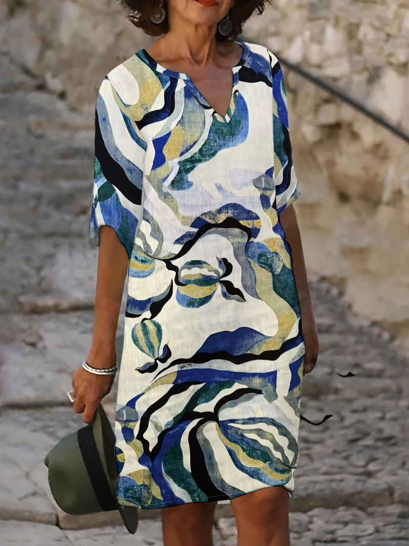 EMMA™ | Vestido Midi con Estampado Artístico