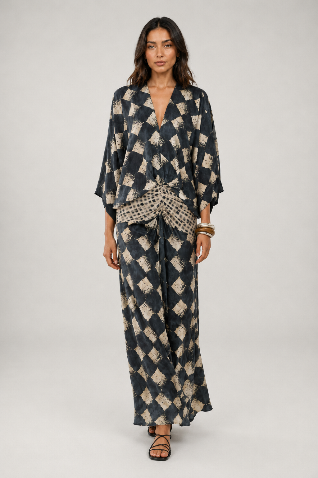 Índigo™ | Vestido largo de manga kimono con drapeado