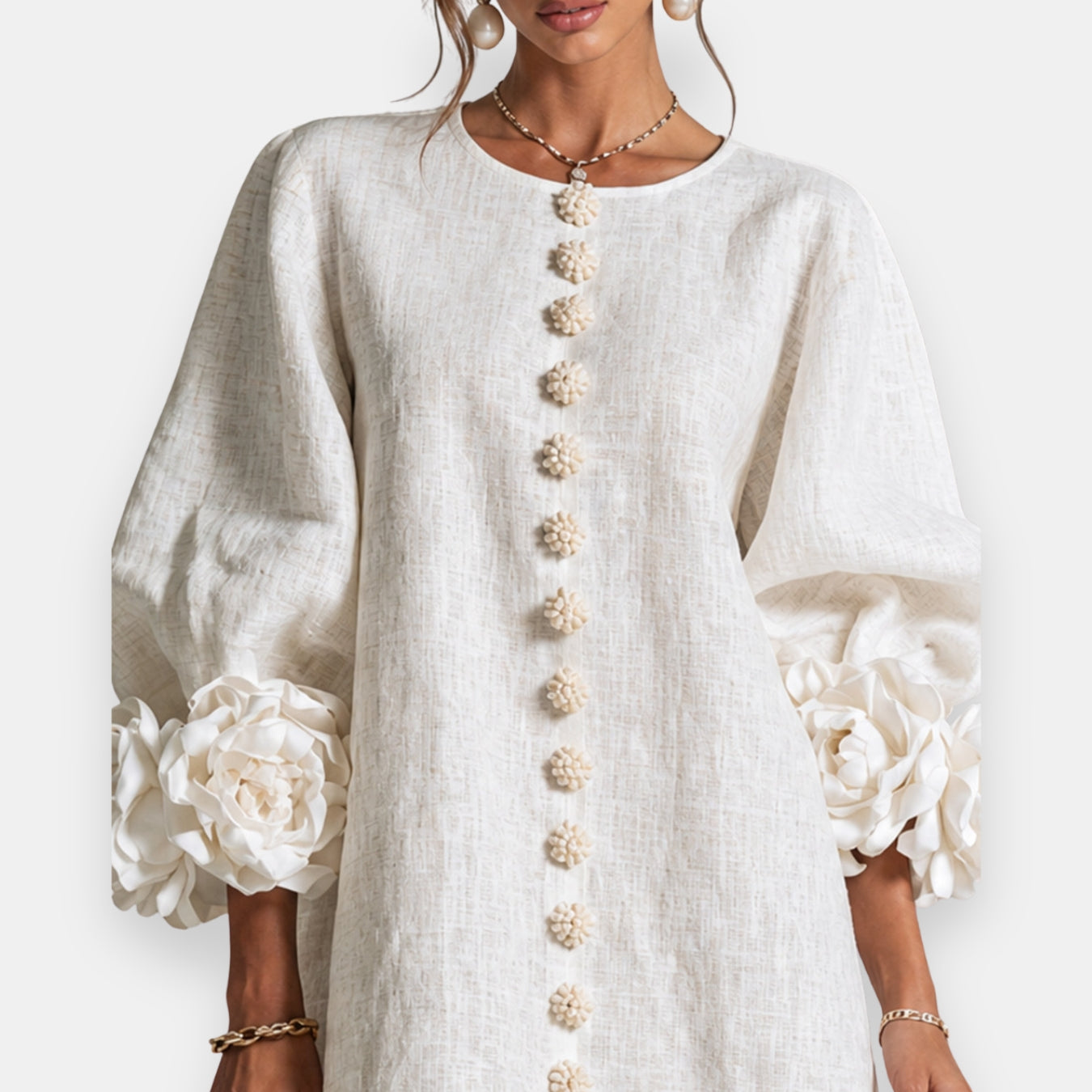 Amapola™ | Vestido de lino rosa con detalle floral
