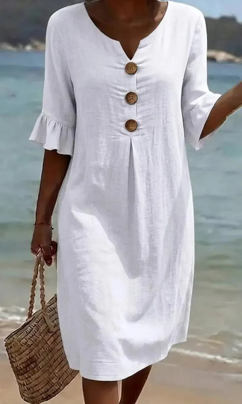 Camila™ | Vestido de lino con textura y manga abullonada