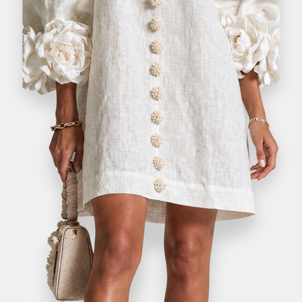 Amapola™ | Vestido de lino rosa con detalle floral