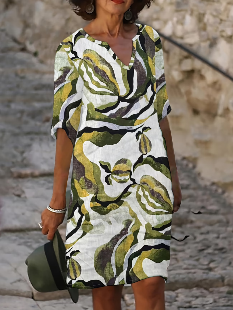 EMMA™ | Vestido Midi con Estampado Artístico