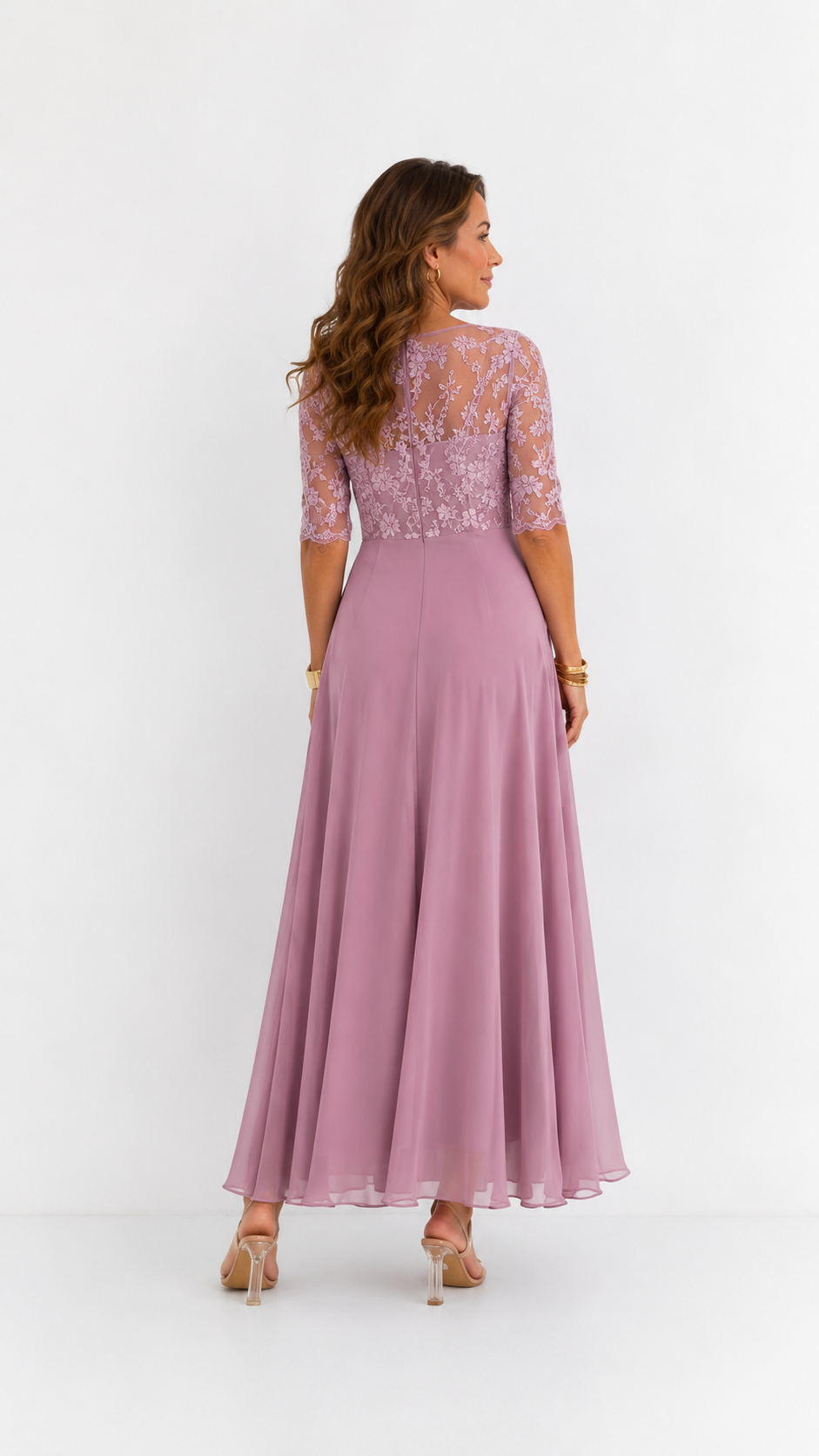 Lucía™ · Vestido midi de encaje y gasa para invitada perfecta