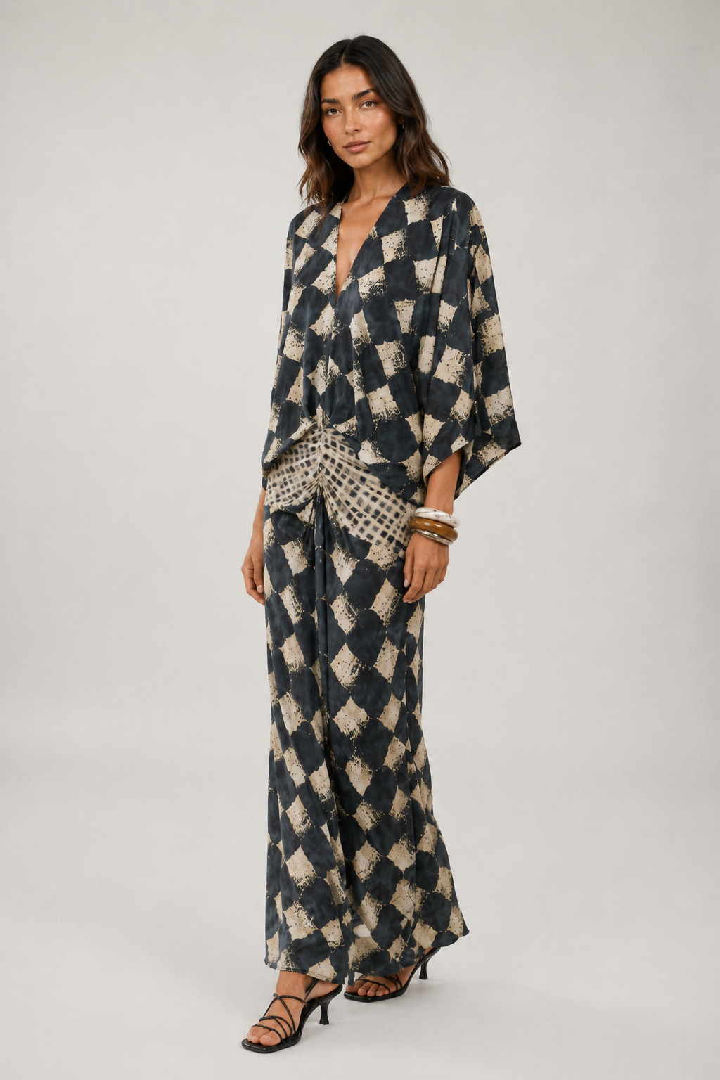 Índigo™ | Vestido largo de manga kimono con drapeado