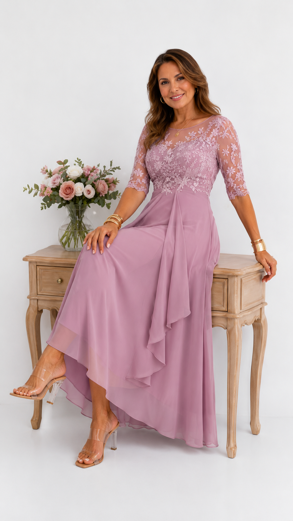 Lucía™ · Vestido midi de encaje y gasa para invitada perfecta