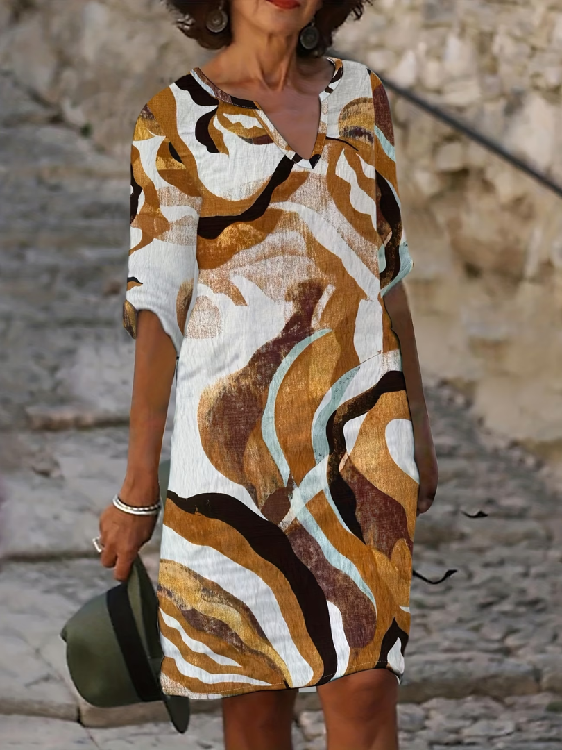 EMMA™ | Vestido Midi con Estampado Artístico