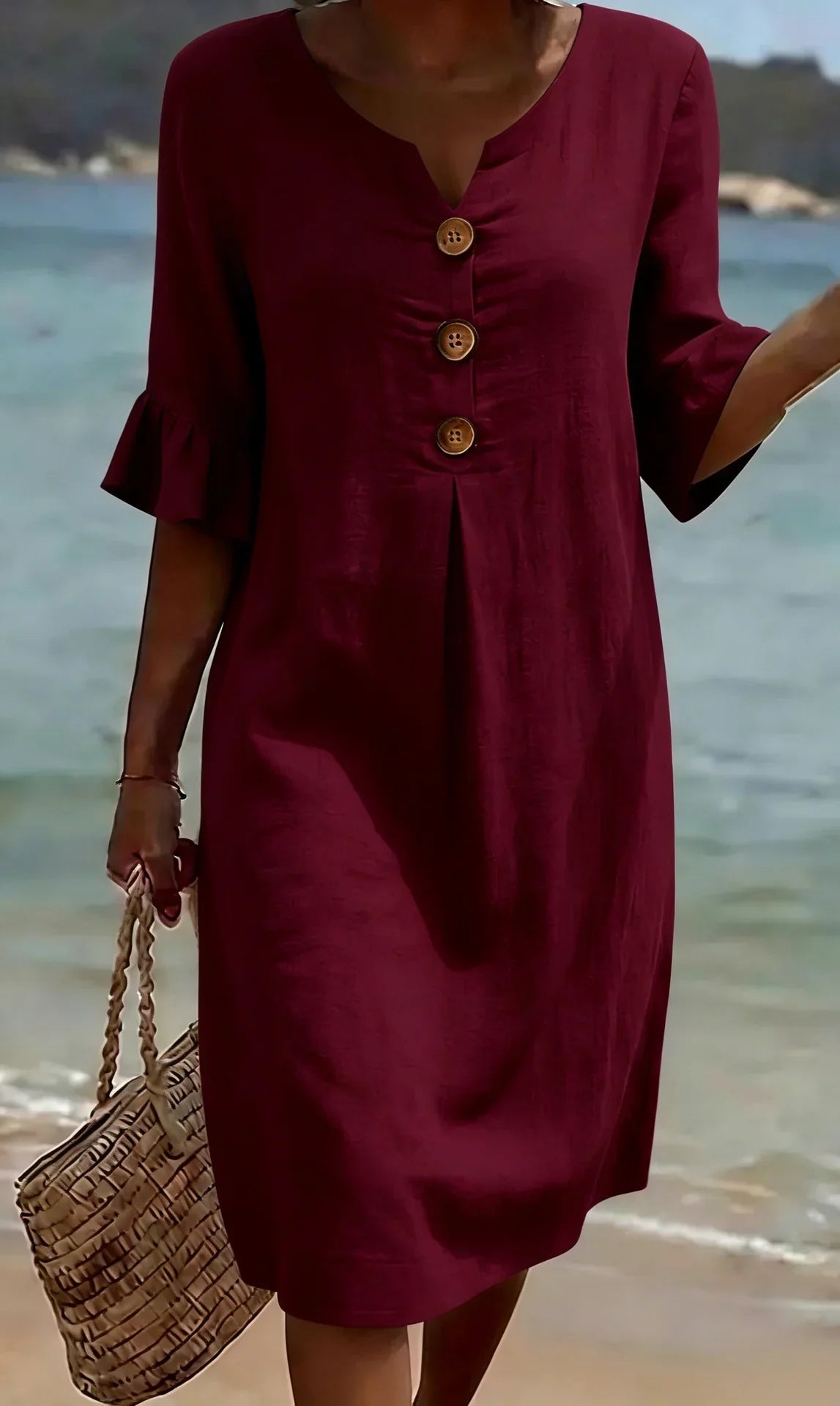 Camila™ | Vestido de lino con textura y manga abullonada