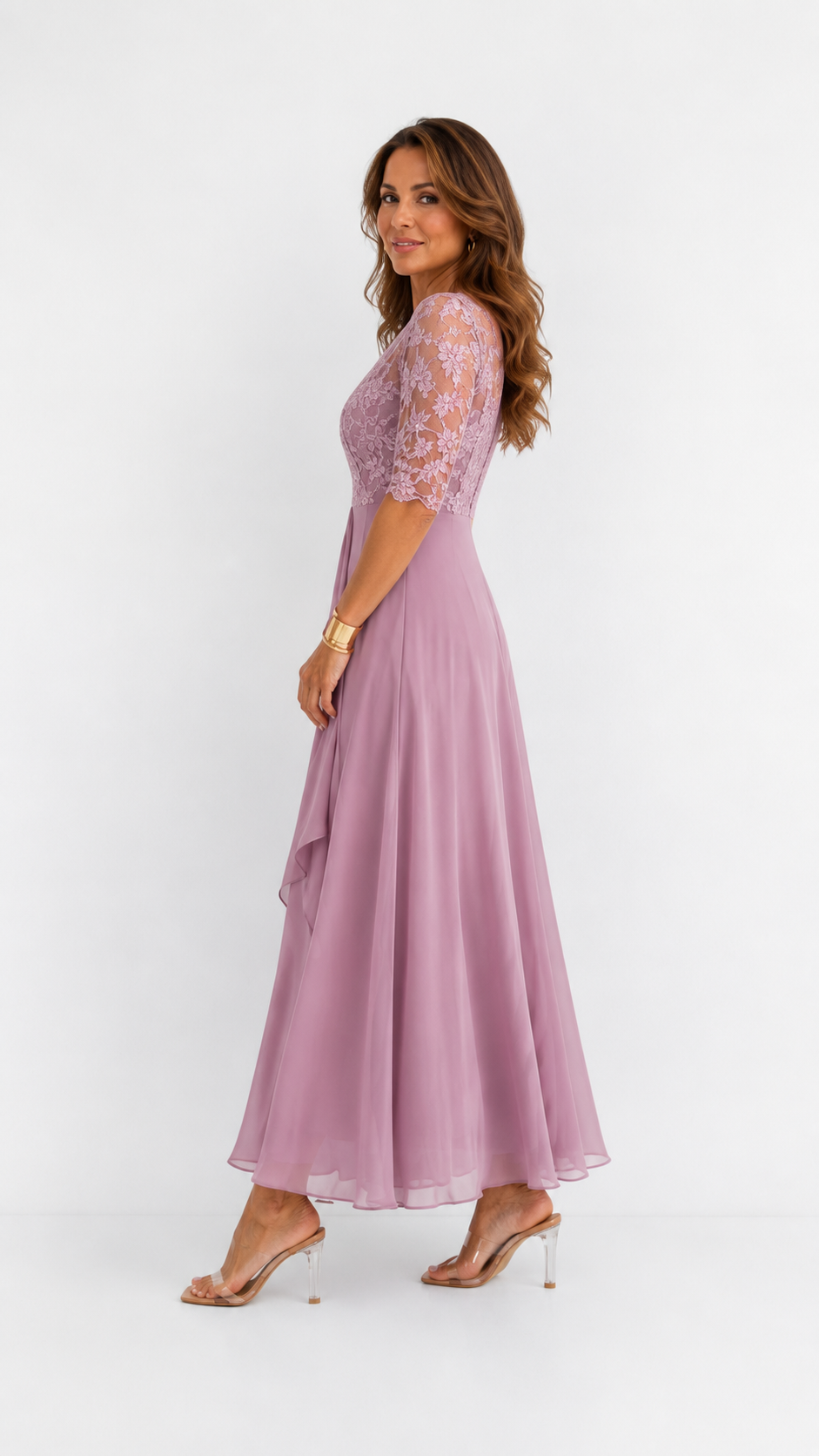 Lucía™ · Vestido midi de encaje y gasa para invitada perfecta