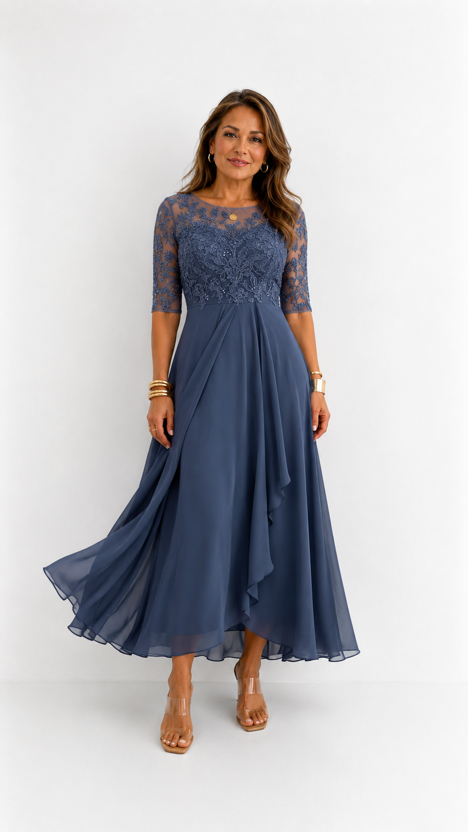 Lucía™ · Vestido midi de encaje y gasa para invitada perfecta