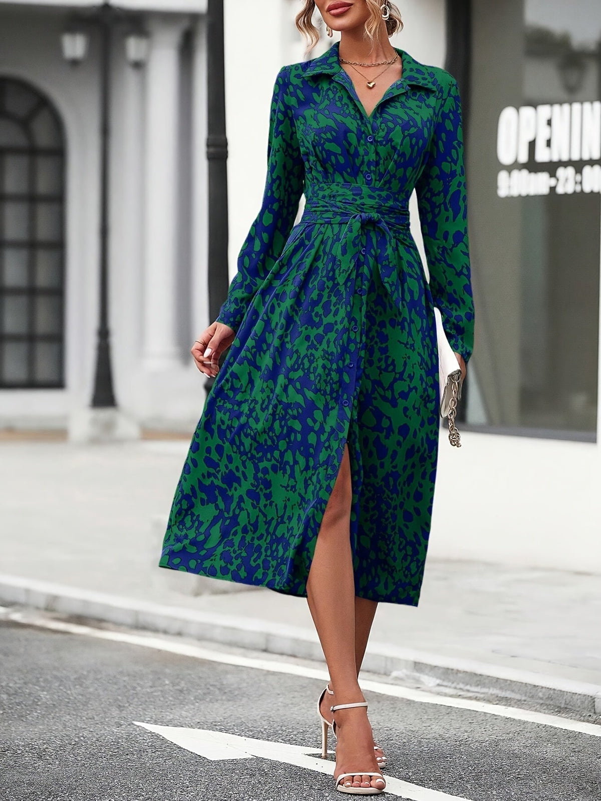 Valeria™ | Vestido camisero midi de manga larga