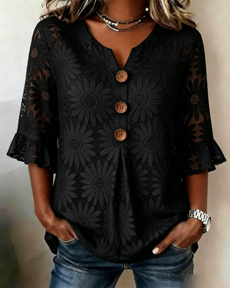 FLORÉA™ | Blusa Elegante con Volantes y Diseño Floral Refinado