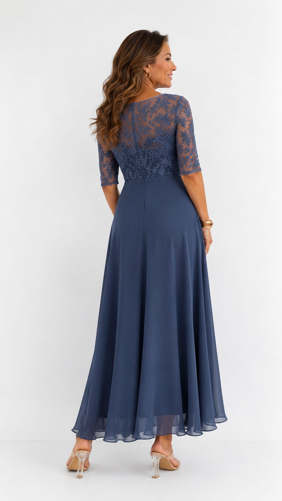 Lucía™ · Vestido midi de encaje y gasa para invitada perfecta