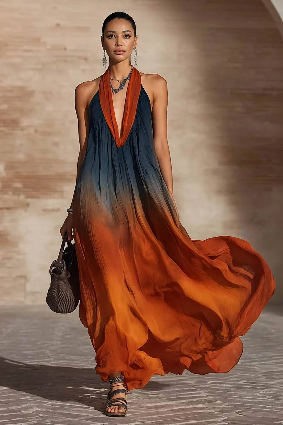 PAULA™ | Vestido Largo Halter Degradado