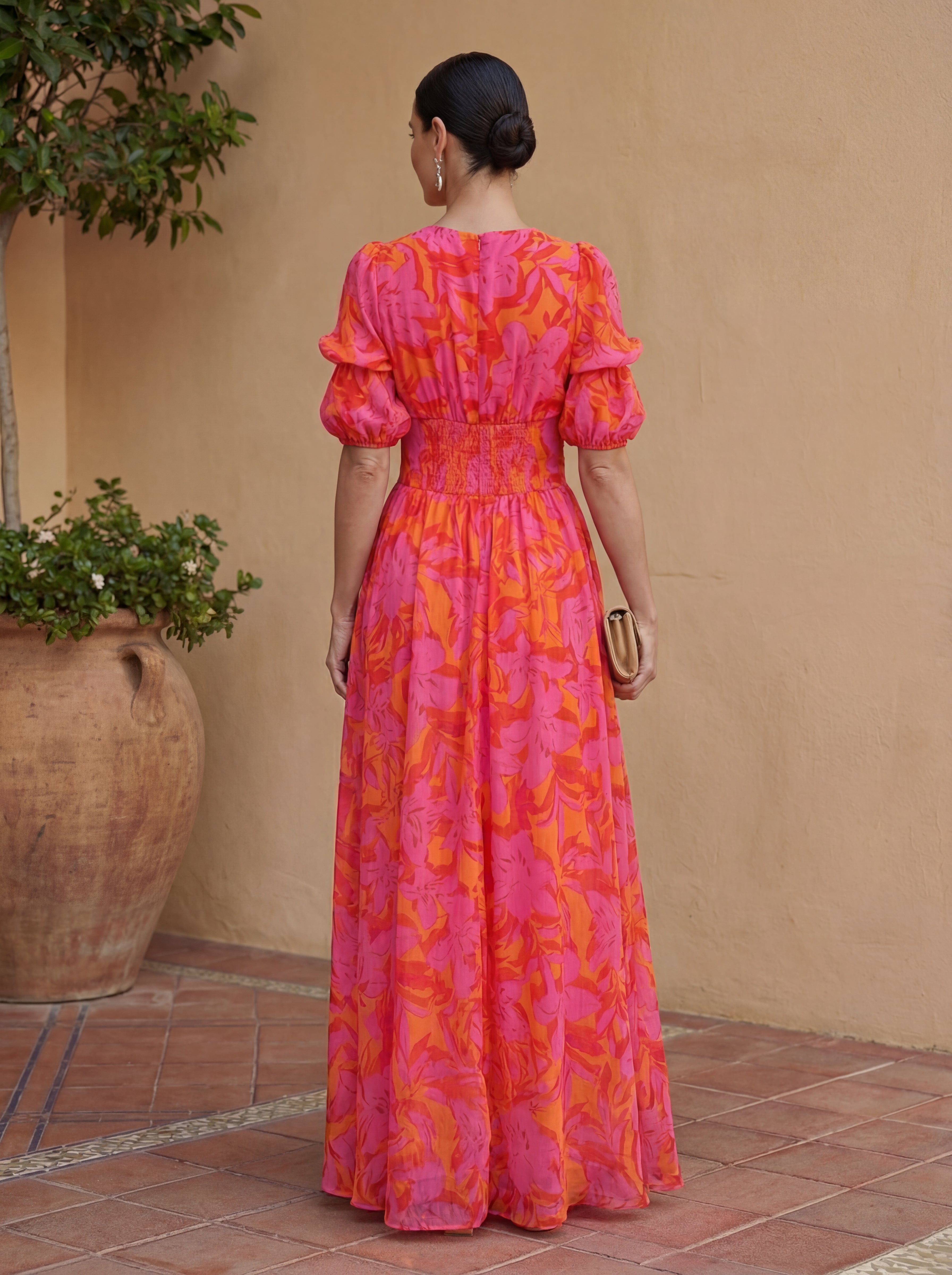 Valeria™ | Vestido largo estampado con manga abullonada