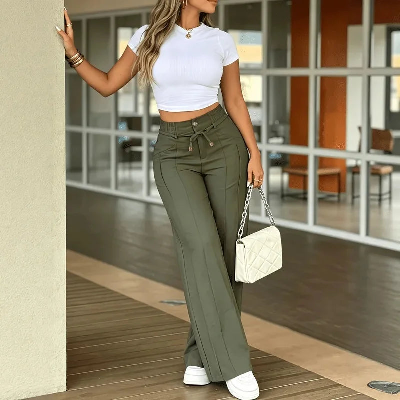 Alba™ | Pantalón palazzo de tiro alto con botones