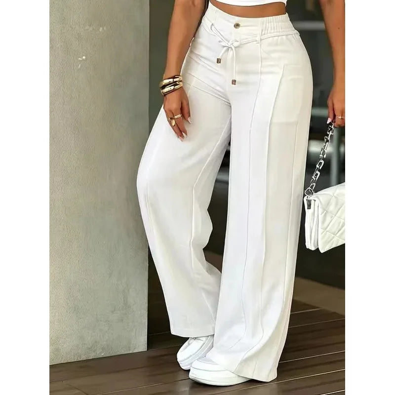 Alba™ | Pantalón palazzo de tiro alto con botones