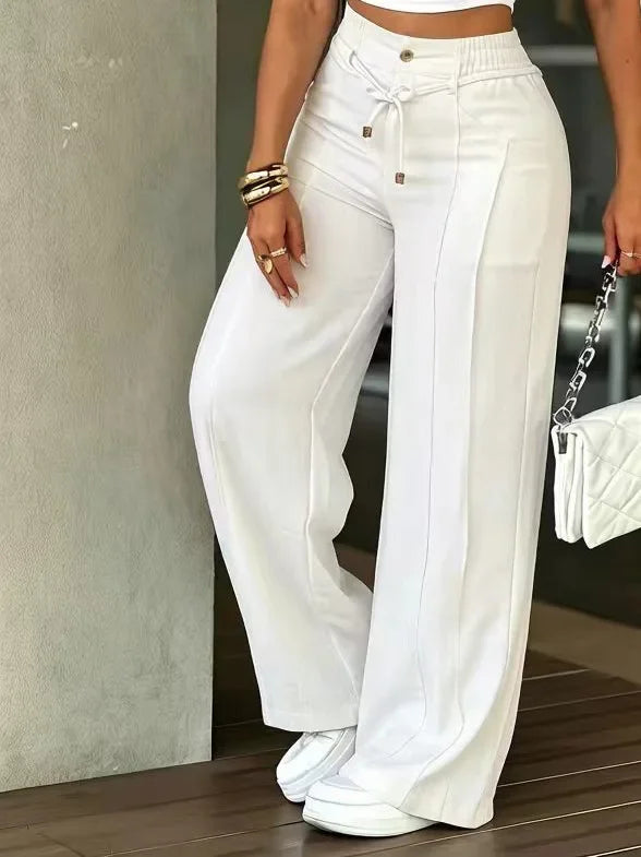 Alba™ | Pantalón palazzo de tiro alto con botones