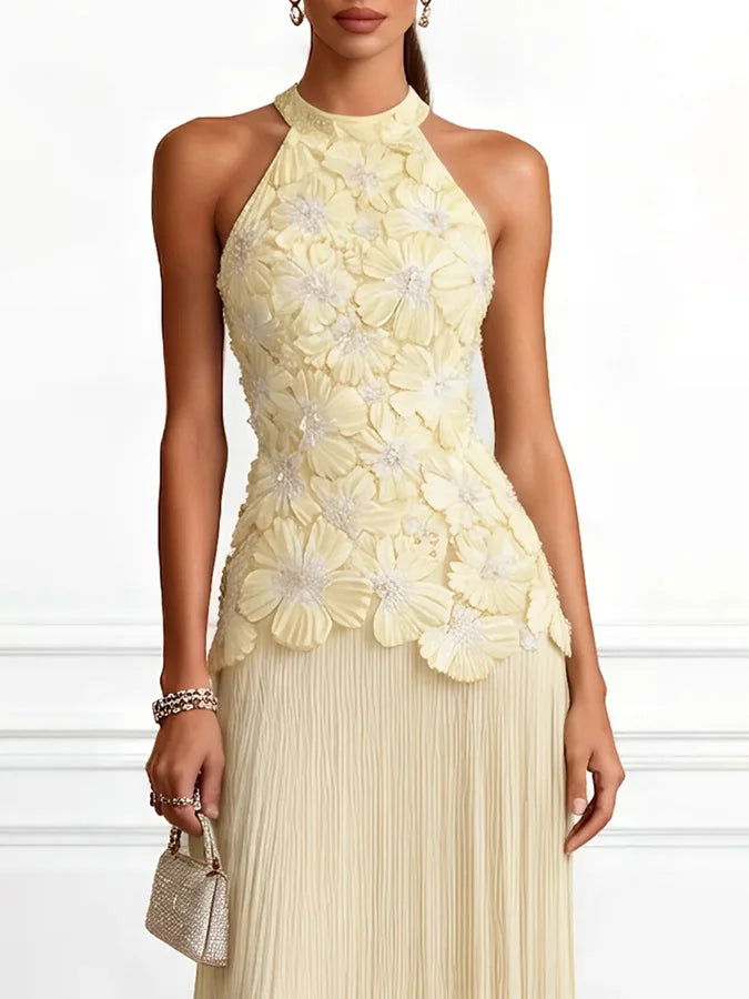 Camila™ | Vestido largo de encaje con caída plisada