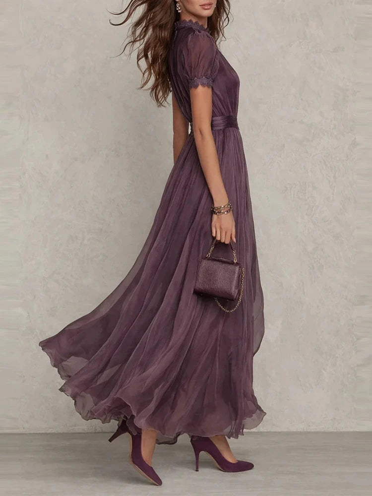 Alessia™ | Vestido largo de chifón con cintura marcada