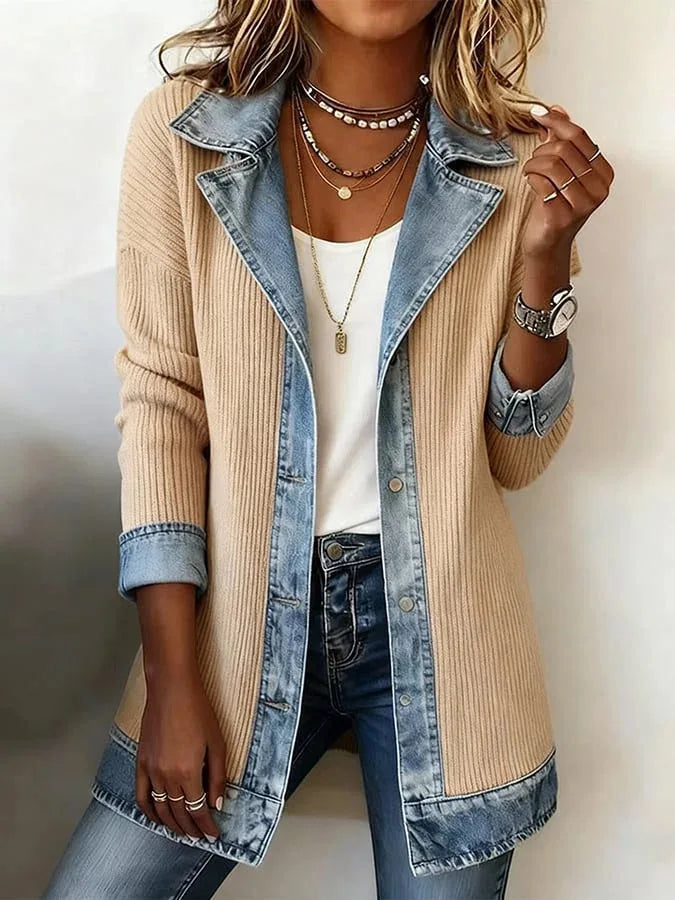 Bruna™ | Blazer largo con contraste vaquero