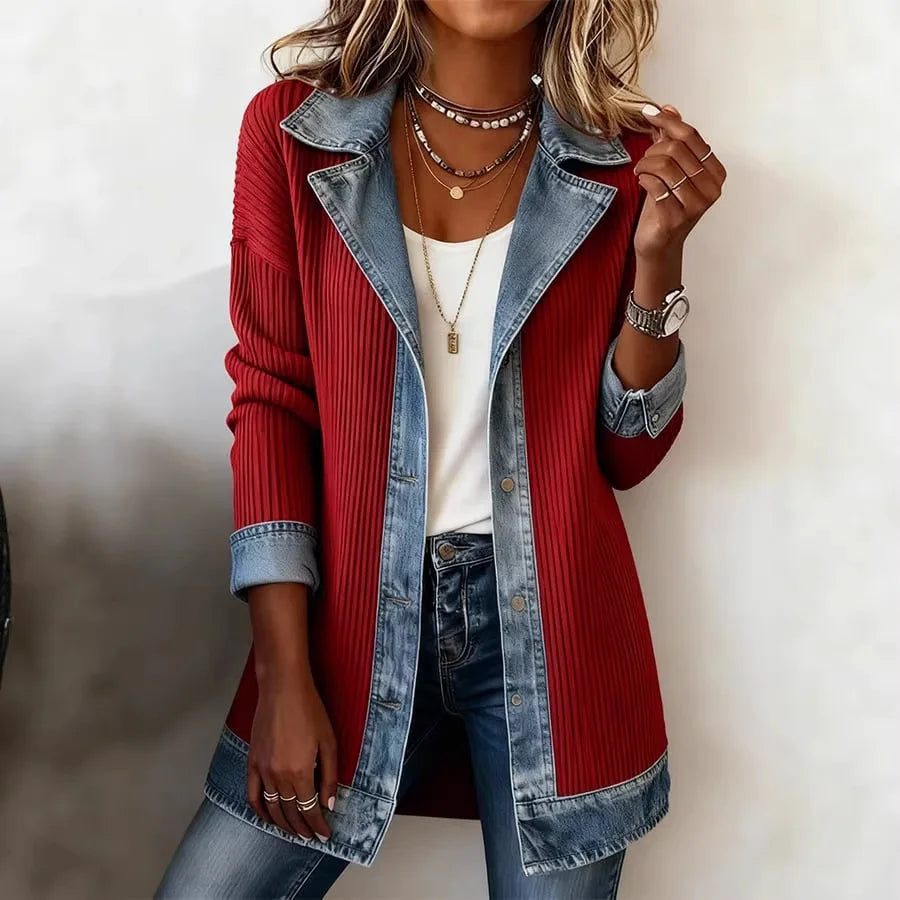 Bruna™ | Blazer largo con contraste vaquero