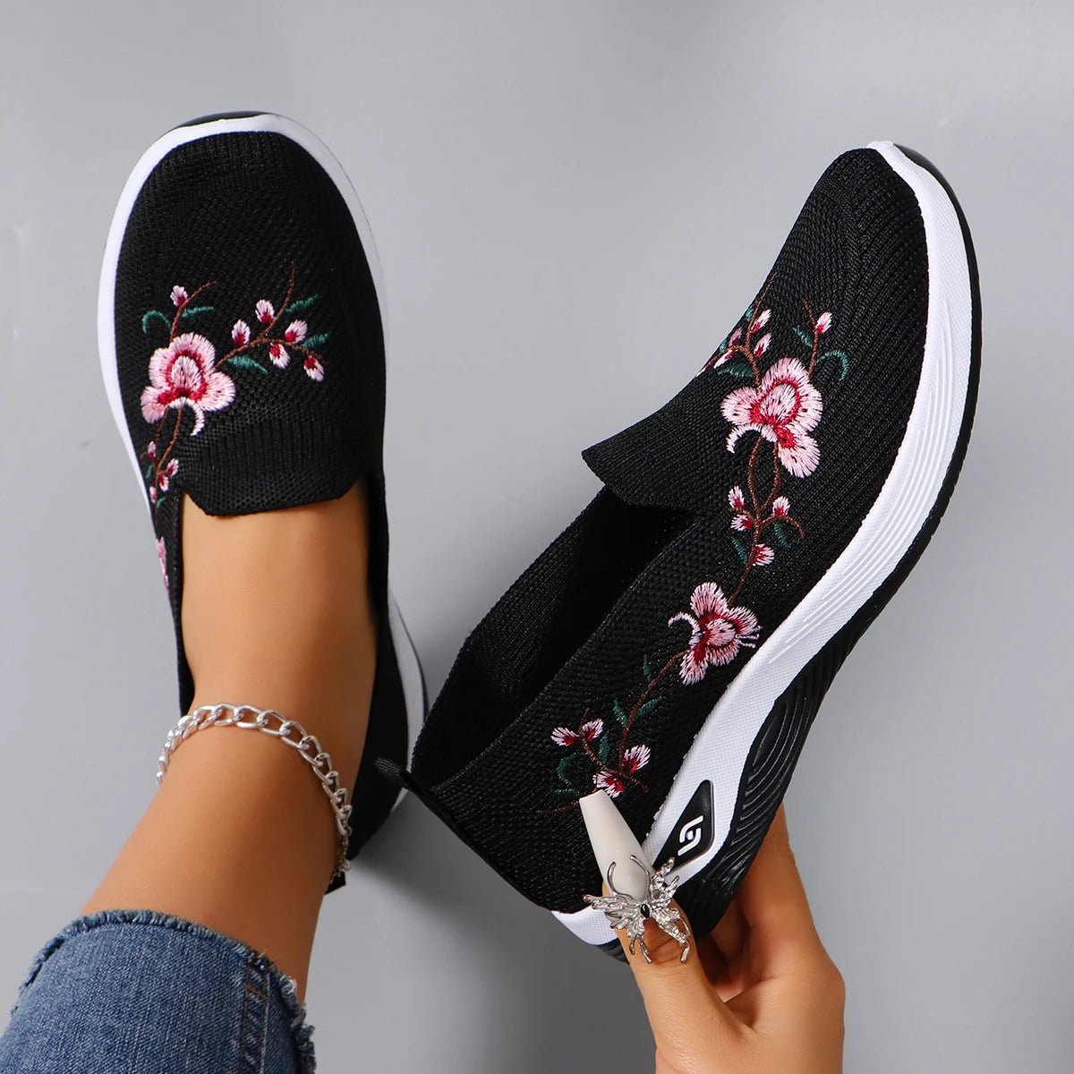 Rosa™ | Zapatillas Ortopédicas Antiderrapantes con Detalle Floral