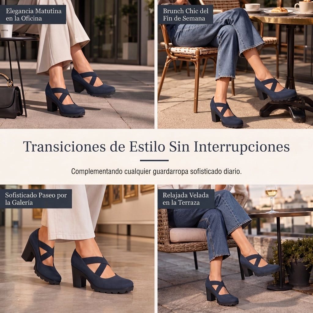 Elena™ | Tacones con tiras elásticas cruzadas y punta redonda