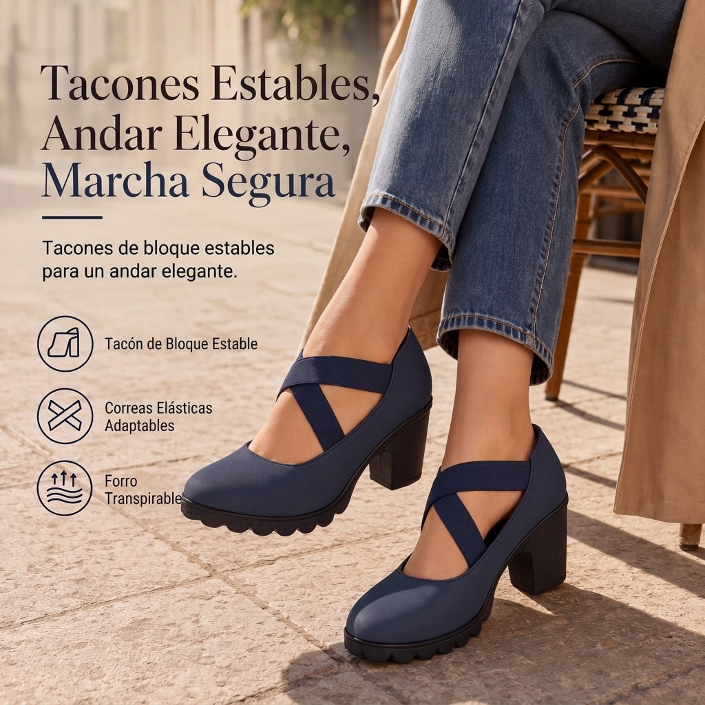 Elena™ | Tacones con tiras elásticas cruzadas y punta redonda