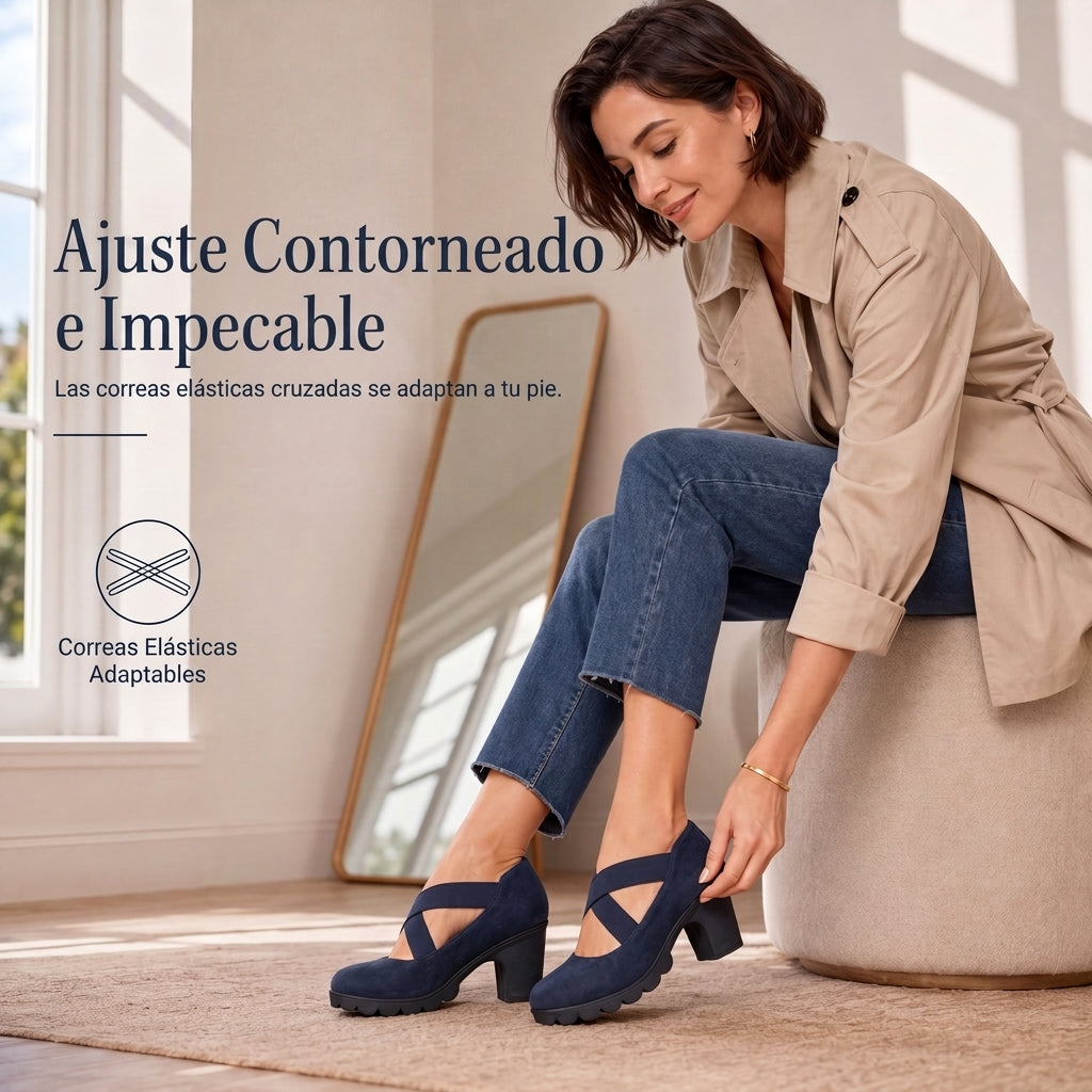 Elena™ | Tacones con tiras elásticas cruzadas y punta redonda