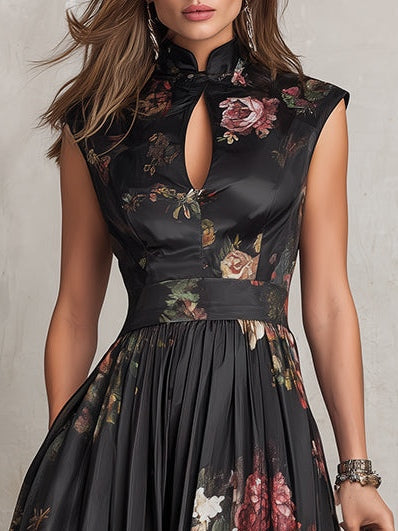 DUNORA™ | Vestido Midi de Satén con Estampado Floral Barroco