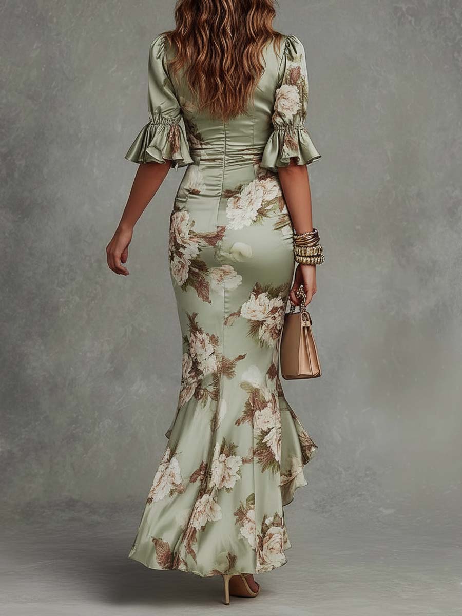 Anastasia™ | Vestido Largo de Raso Floral