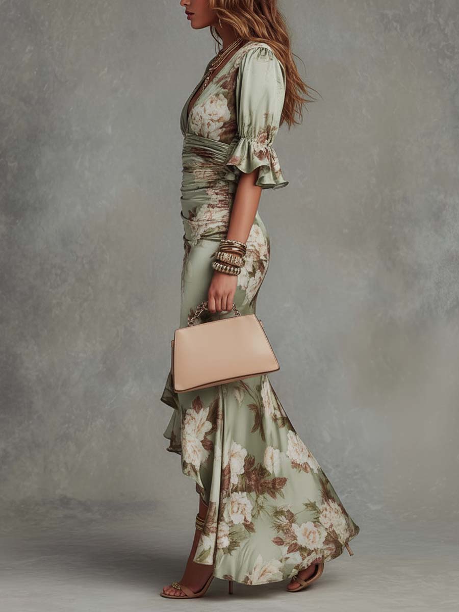 Anastasia™ | Vestido Largo de Raso Floral