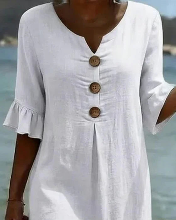 Camila™ | Vestido de lino con textura y manga abullonada
