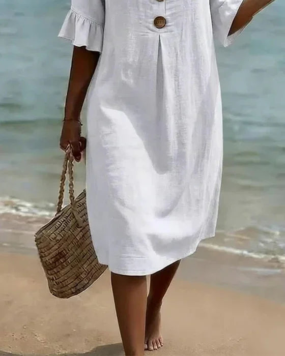 Camila™ | Vestido de lino con textura y manga abullonada