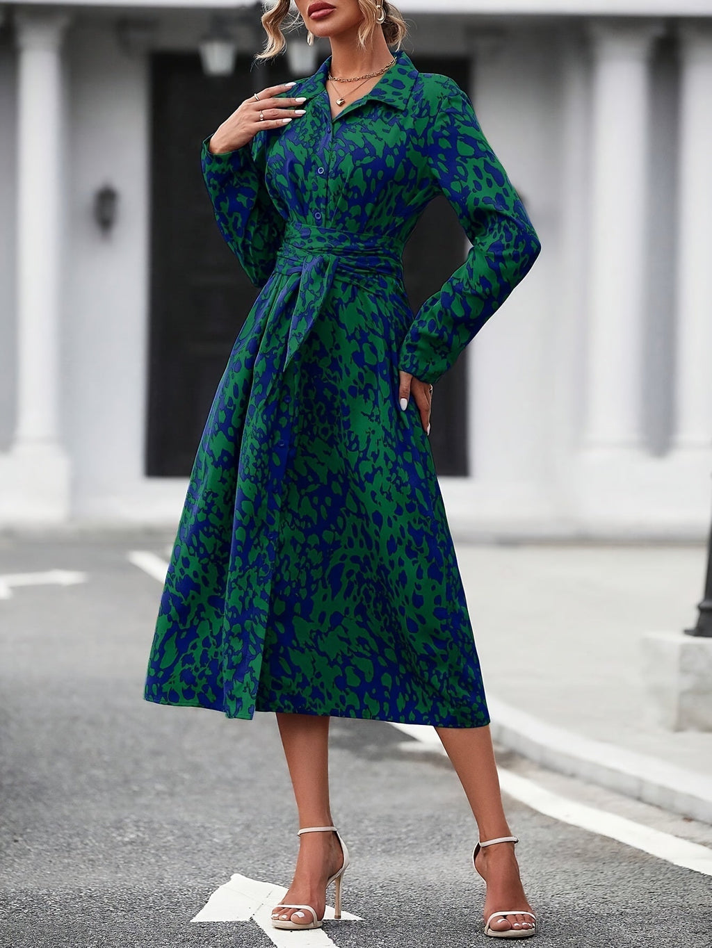 Valeria™ | Vestido camisero midi de manga larga