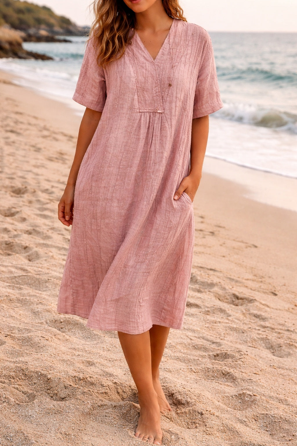 Marina™ · Vestido midi de lino holgado y cómodo